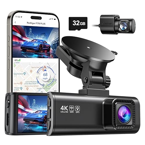 REDTIGER 4K Dash Cam Front Rear, STARVIS 2 Sensor, Free Card Included, 5.8GHz WiFi-20MB/s Fast Download, Dash Camera for Cars with GPS, WDR Night Vision, 170°Wide Angle, 24H Parking Mode(F7NP)