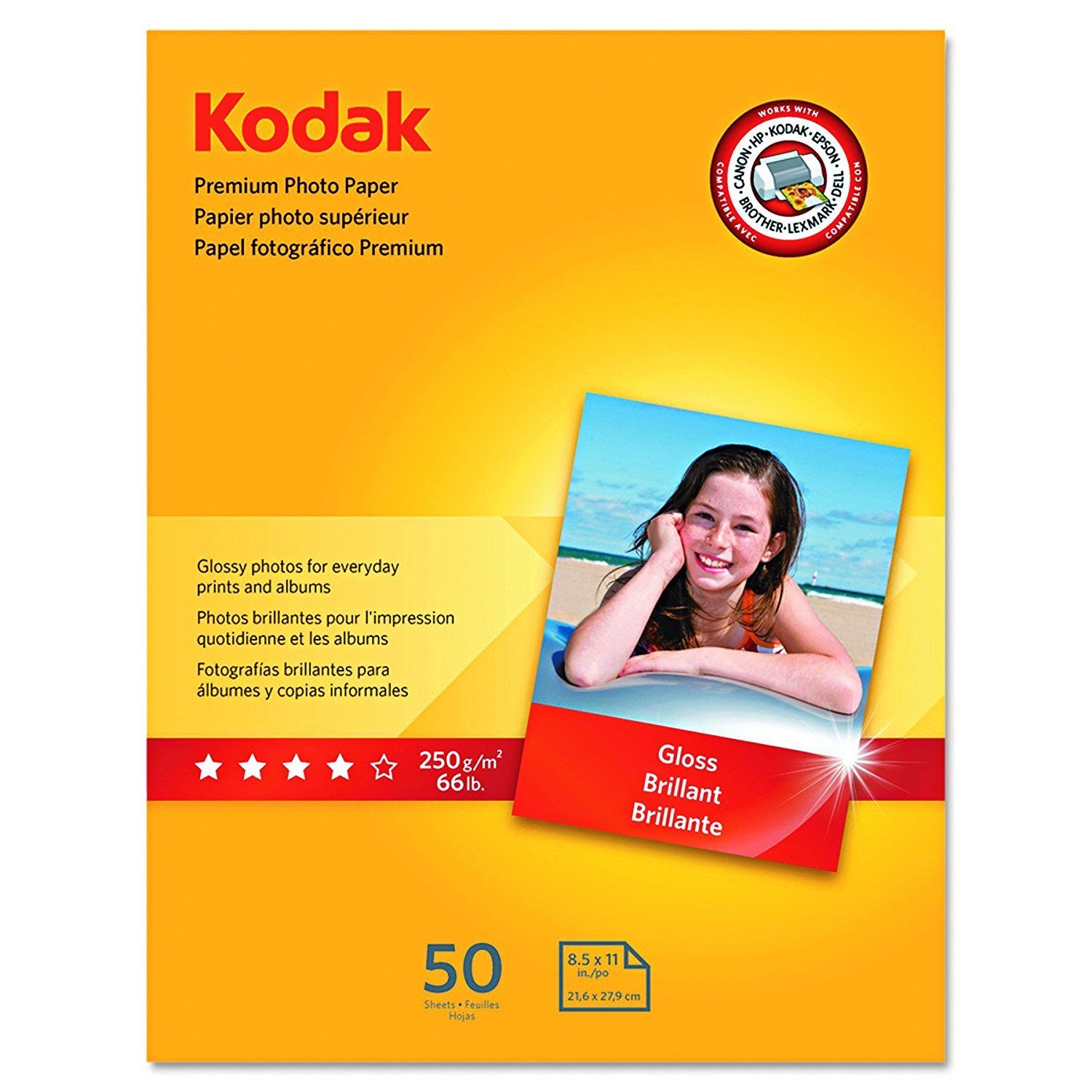 Kodak Premium Photo Paper for inkjet printers, Gloss Finish, 8.5 mil