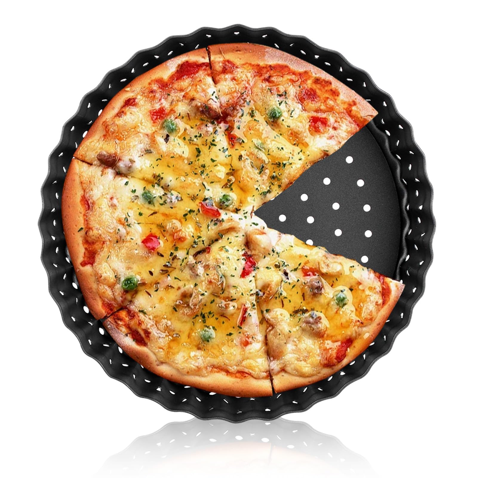 Agatige Non Stick Pizza Tray, Carbon Steel Deep Pie Dish Crusty Bake 20 cm Perforated Quiche Tin Deep Quiche Tins with Loose Base Non-Stick Fluted Tart Tin, Tart tins for Baking