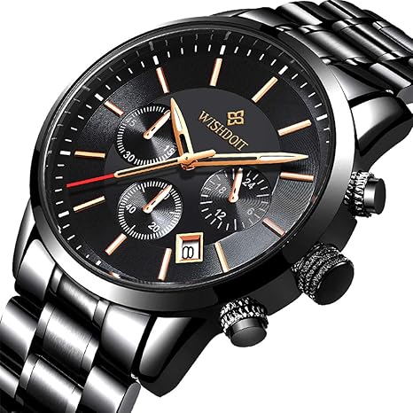 Herren Uhren Mode Wasserdichte Chronograph Quarz Uhr für Mann Luxus Business Kleid mit Schwarzem Edelstahlgewebe……