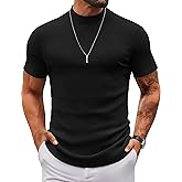 COOFANDY Mens Mock Turtleneck Sweater Short Sleeve Slim Fit Turtle Neck Sweaters Casual Basic Tee Ribbed Knit Pullover Tops
