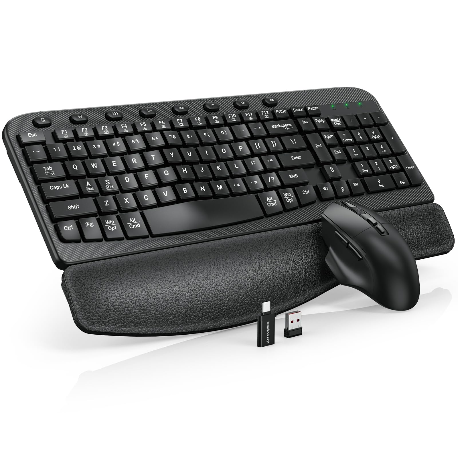 Wireless Keyboard And Mouse Combo Ergonomic Wave Keys Cushioned Plam 