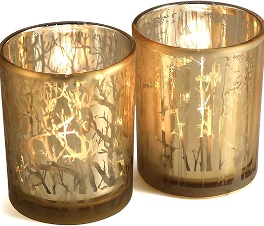 Amazon Com Lepecq Christmas Tree Gold Votive Candle Holders Large Size Candle Holders Gift Set Coffee Table Decor Gold Tree Tealight Holders Holiday Table Centerpiece 4 92 H Set Of 2 Home Kitchen