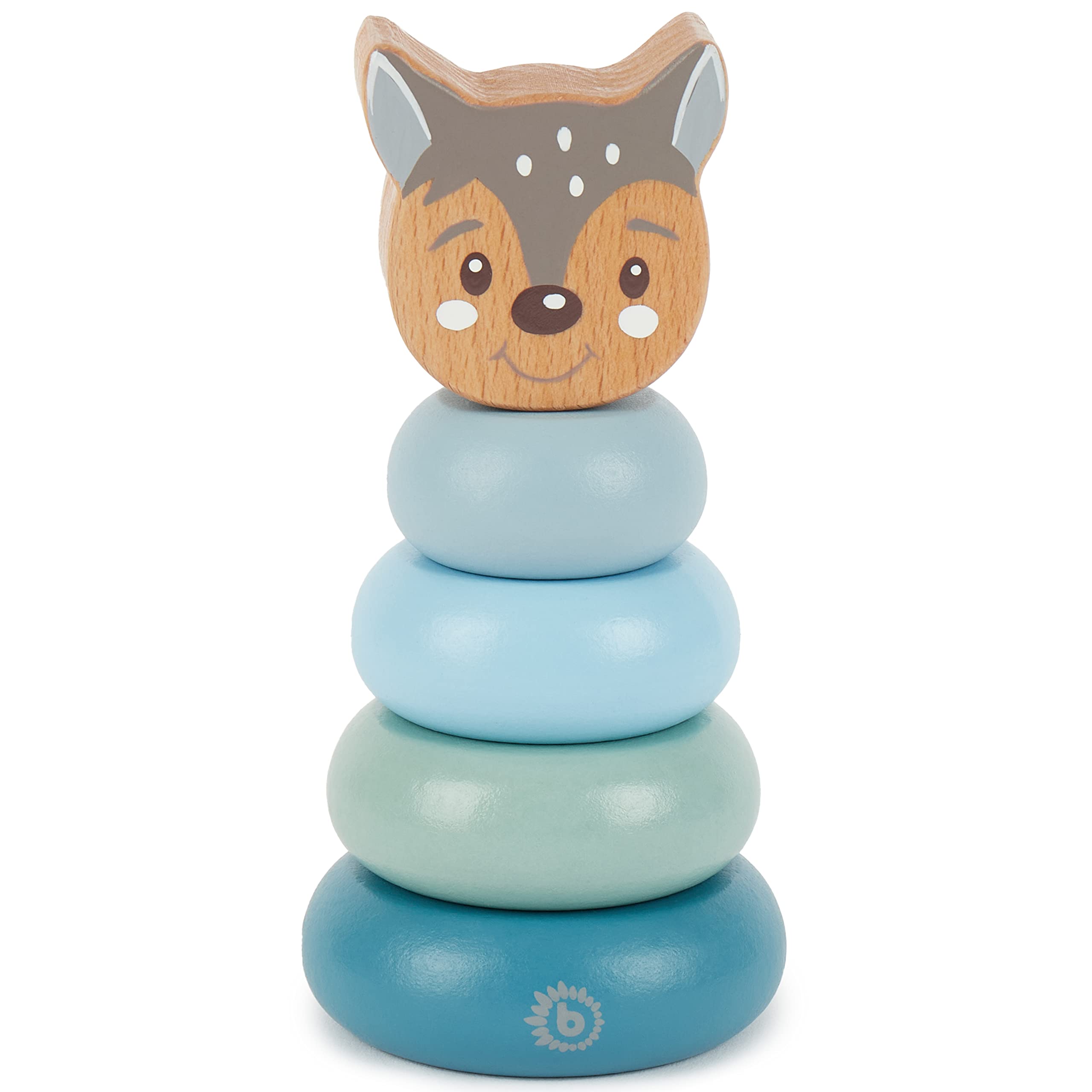 BIECO Stacking Tower Wooden Deer | 13.5 cm Blue/Green | Plug-in Game from 1 Years | 5 Piece Pyramid | Modern Wooden Toy Baby | Building Blocks Wood for Stacking | Motor Skills Toy Baby