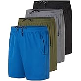 Real Essentials 4 Pack: Men's Mesh 5" Athletic Zipper Shorts Workout Gym Running Basketball (Available in Big & Tall)