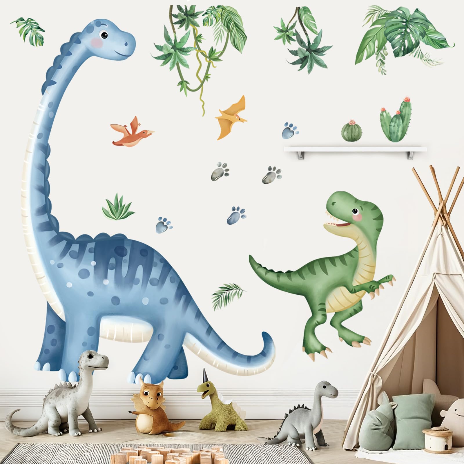 wondever Large Dinosaur Wall Stickers Animal Dino Footprints Peel and Stick Wall Art Decals for Baby Nursery Kids Bedroom Toddler Boys Room