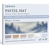 Somime 11x14 600gsm Sanded Pastel Paper Pad, 12 Sheets of 6 Light Colors | Heavyweight Artist Drawing Paper Pad for Pencils and Soft Oil Charcoal Pastels