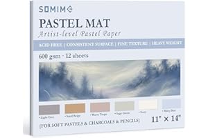 Somime 11x14 Sanded Pastel Paper Pad for Artists, 12 Sheets of 6 Assorted Light Colors Heavyweight Drawing Paper Pad for Penc