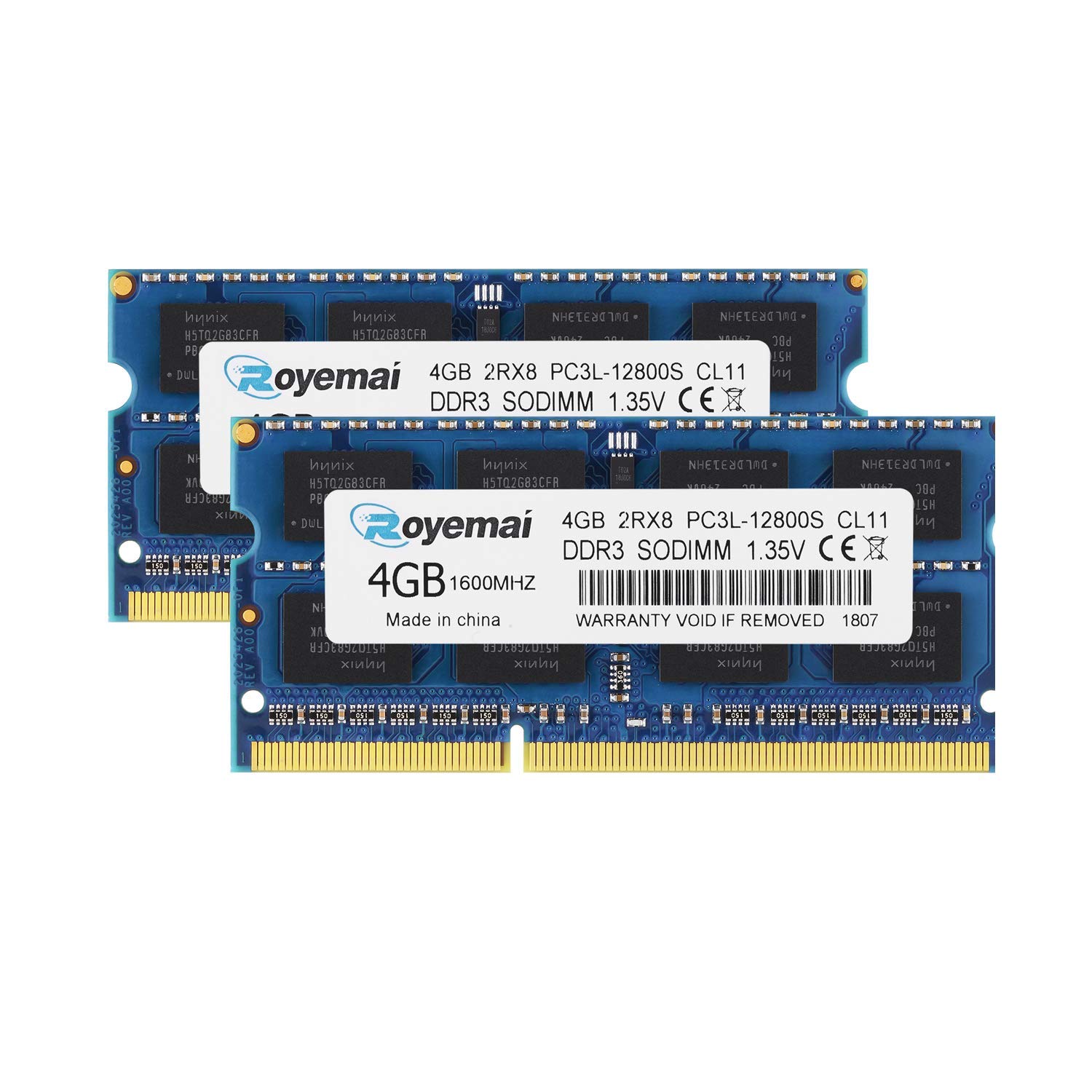 8GB DDR3 Kit (2X4GB), DDR3 1600, PC3-12800, ROYEMAI 2RX8 PC3 12800S 1.35V CL11 204-pin PC3/PC3L DDR3L SO-DIMM RAM for Laptop