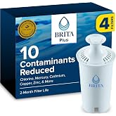 Brita Plus Replacement Water Filter, For Pitchers and Dispensers, 4 Pack | WQA and NSF/ANSI Certified, Reduces Chlorine, Copper, Mercury &amp; Cadmium, Fits All Brita Systems, Household Essential