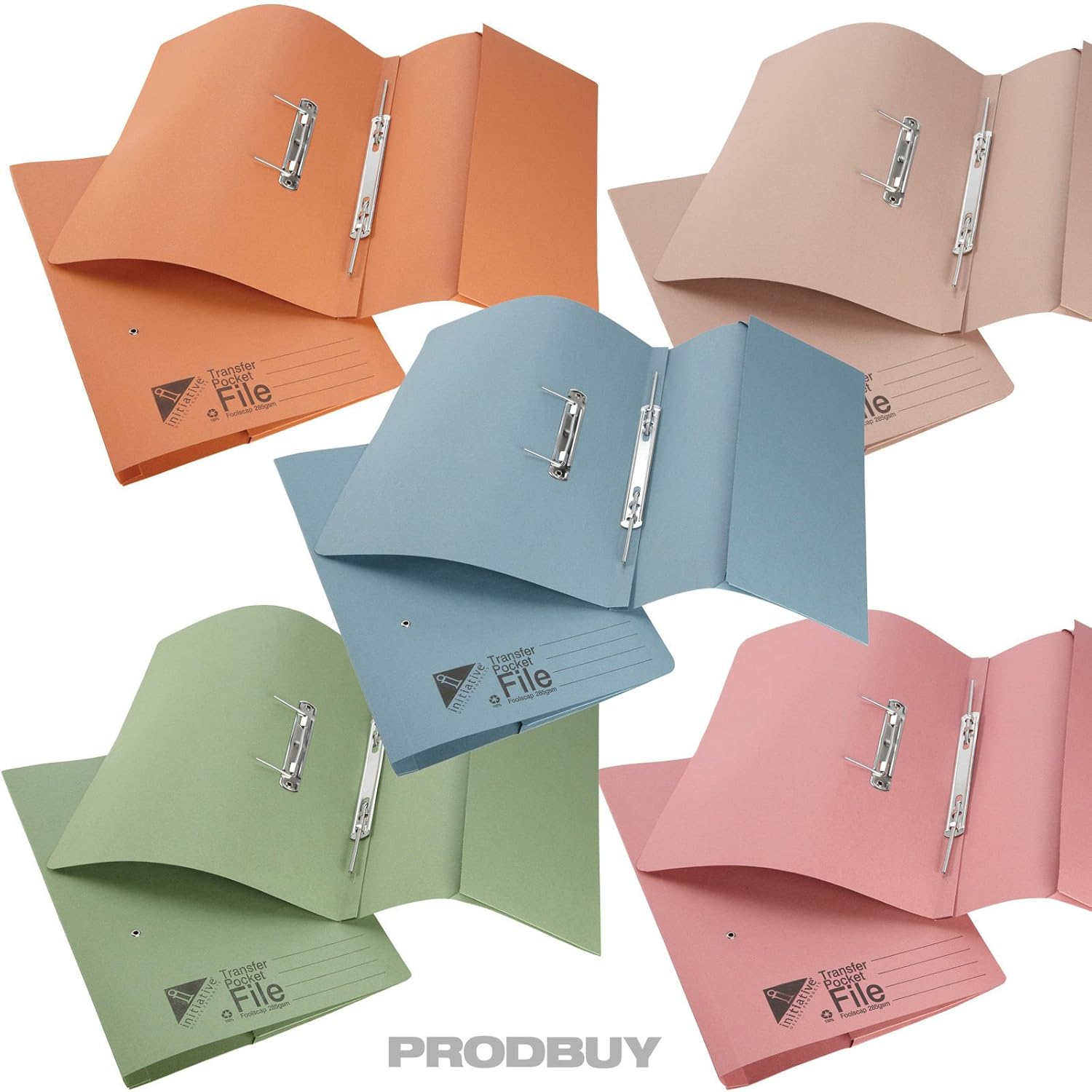 [15 Pack] Assorted Foolscap Pocket Transfer Spring Files 285gsm 32mm