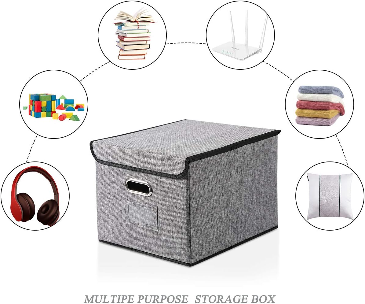 Collapsible File Organizer Boxes with Lids [2-Pack] Linen Hanging Filing Organization, Office Decorative Filing Cabinet for Letter Size Legal Folder: Home Improvement