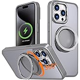 IYH 360° Rotatable Magnetic Case for iPhone 15 Pro, Military-Grade Shockproof Phone Cover with Matte Translucent Back(Gray)
