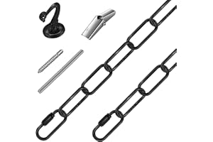 OMYTIE 6 Ft Heavy Duty Hanging Chain Kit with Connection Locks & Swag Ceiling Hooks for Lighting Fixture, Chandelier, Pendant, Lantern, Swag Lamp, Plant/Flower/Fruit Basket, Bird Feeder (Black)