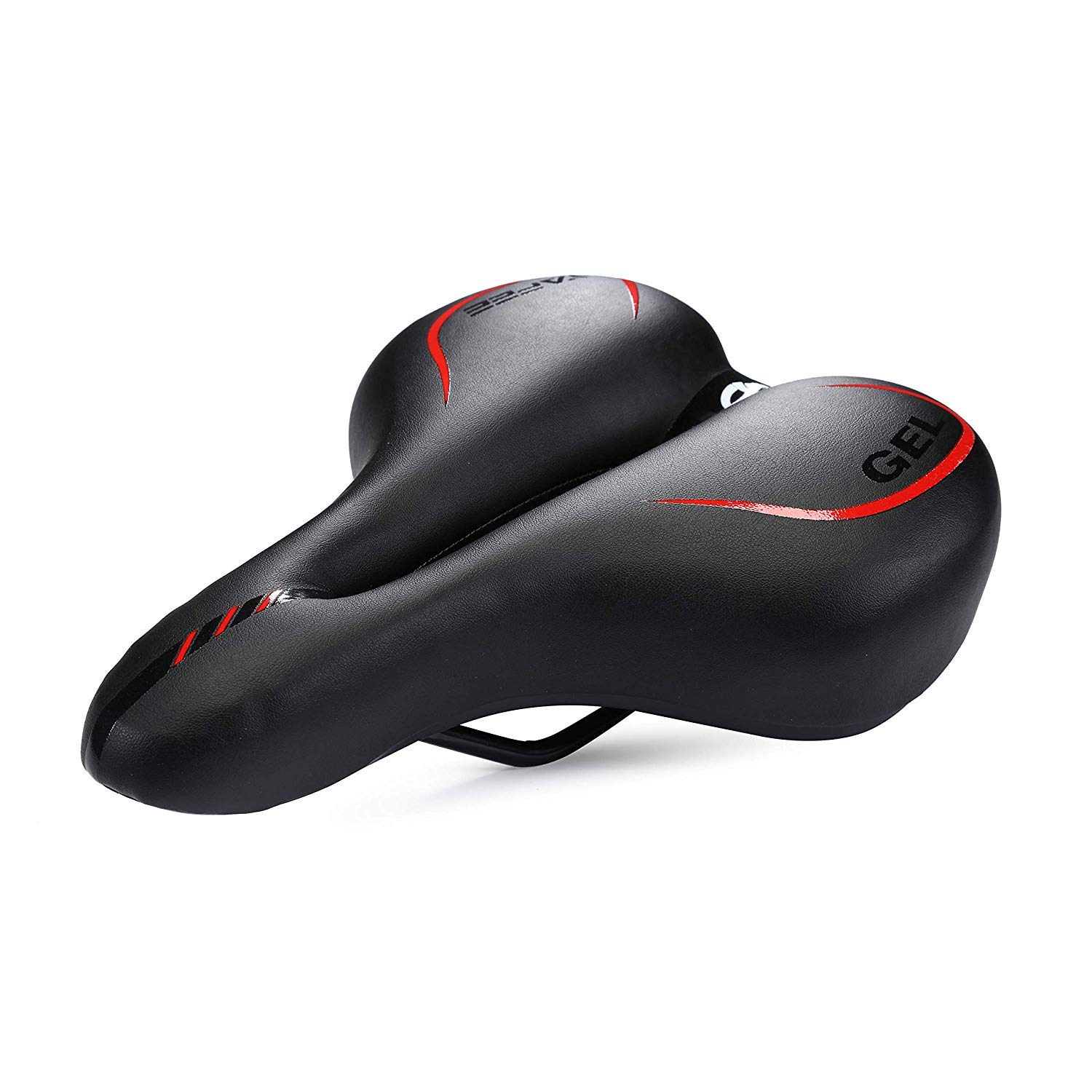 Photo 1 of **HAS DAMAGES*** UNISTRENGH Big Bum Bike Seat Saddle Dual Shock Absorbing Balls Designed Suspension Artificial Leather Bicycle Saddle (Red/Black)