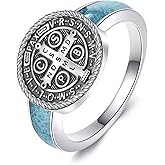 HKPATOP 925 Sterling Silver St. Michael/Benedict/Compass/Tree of Life The Great Protector Archangel Defeating Satan Religious Amulet Signet Ring Saint Jewelry Gifts for Men Women