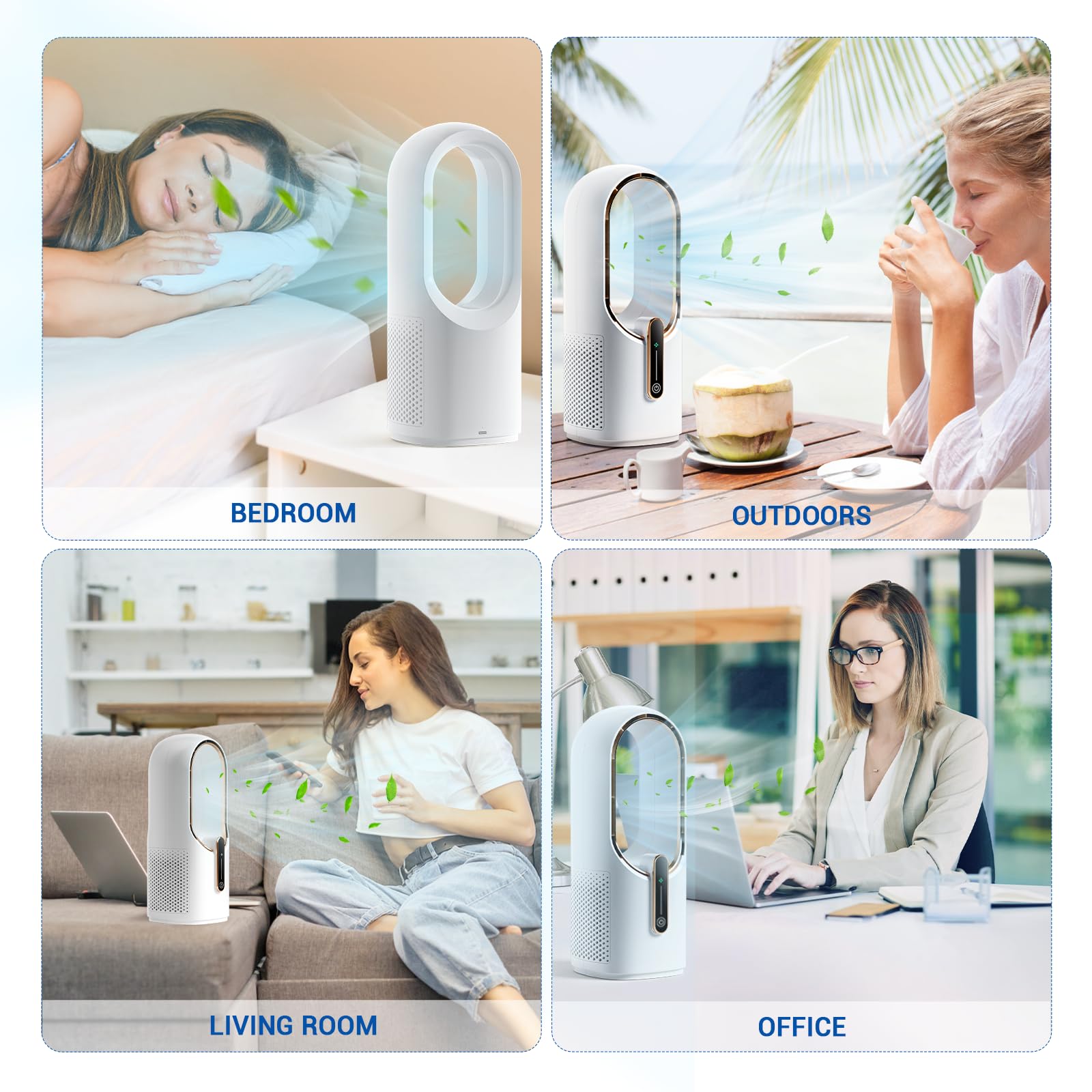 Bladeless Desk Fan, 11.8 Inch Small Rechargeable Fan, Quiet Office Fan, 3 Speeds, Touch Control, Easy to Clean, Desk Fan Small Quiet, Ideal for Home, Office, Travel