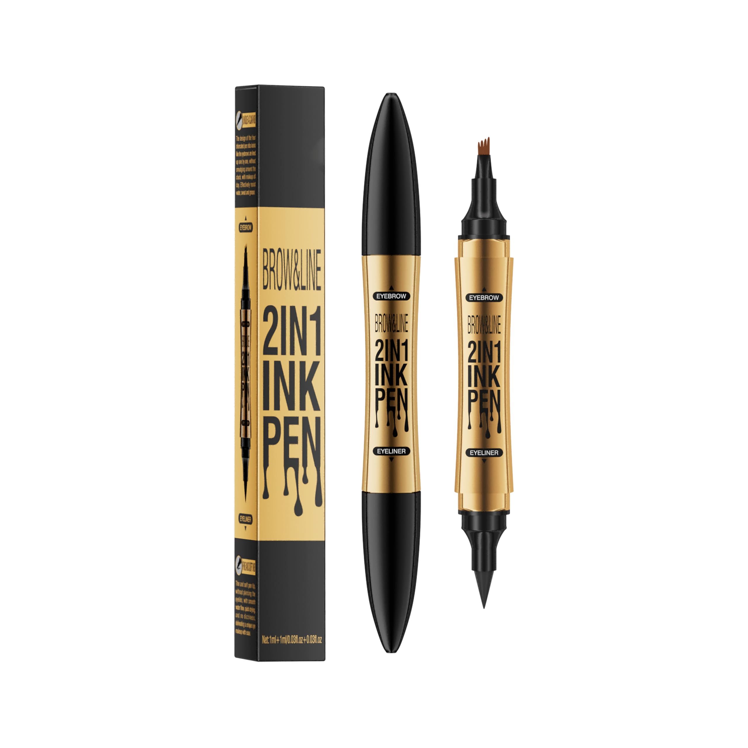 2-in-1 Waterproof Eyebrow Pencil and Eyeliner, 4 Micro-Fork Tip Microblading Pen, Long-Lasting, Smudge-Proof (Deep Brown)