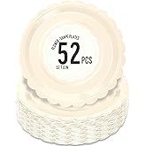 Polinook 52 Pcs Beige Paper Plates 7 Inch Scalloped Dessert Plates - Disposable Ivorye Cake Plate - Baby Shower Birthday Party Wedding Bridal Party Supplies