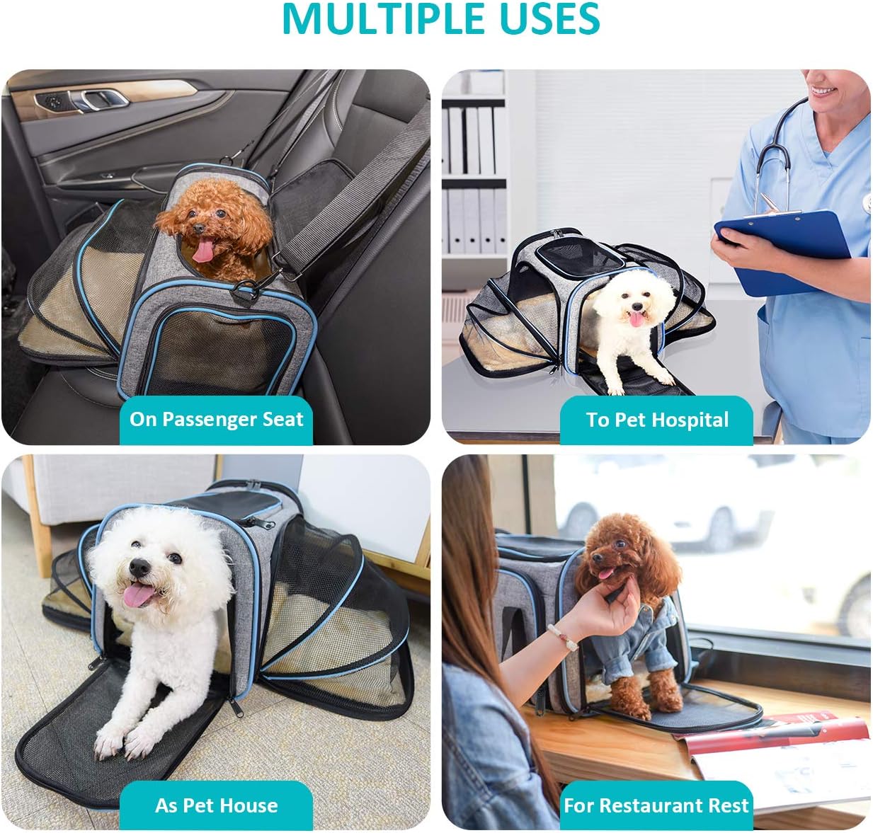 OMORC Pet Carrier Airline Approved, Expandable Foldable Soft-Sided Dog Carrier, 3 Open Doors, 2 Reflective Tapes, Pet Travel Bag Safe and Easy for Cats and Dogs (Grey) : Pet Supplies