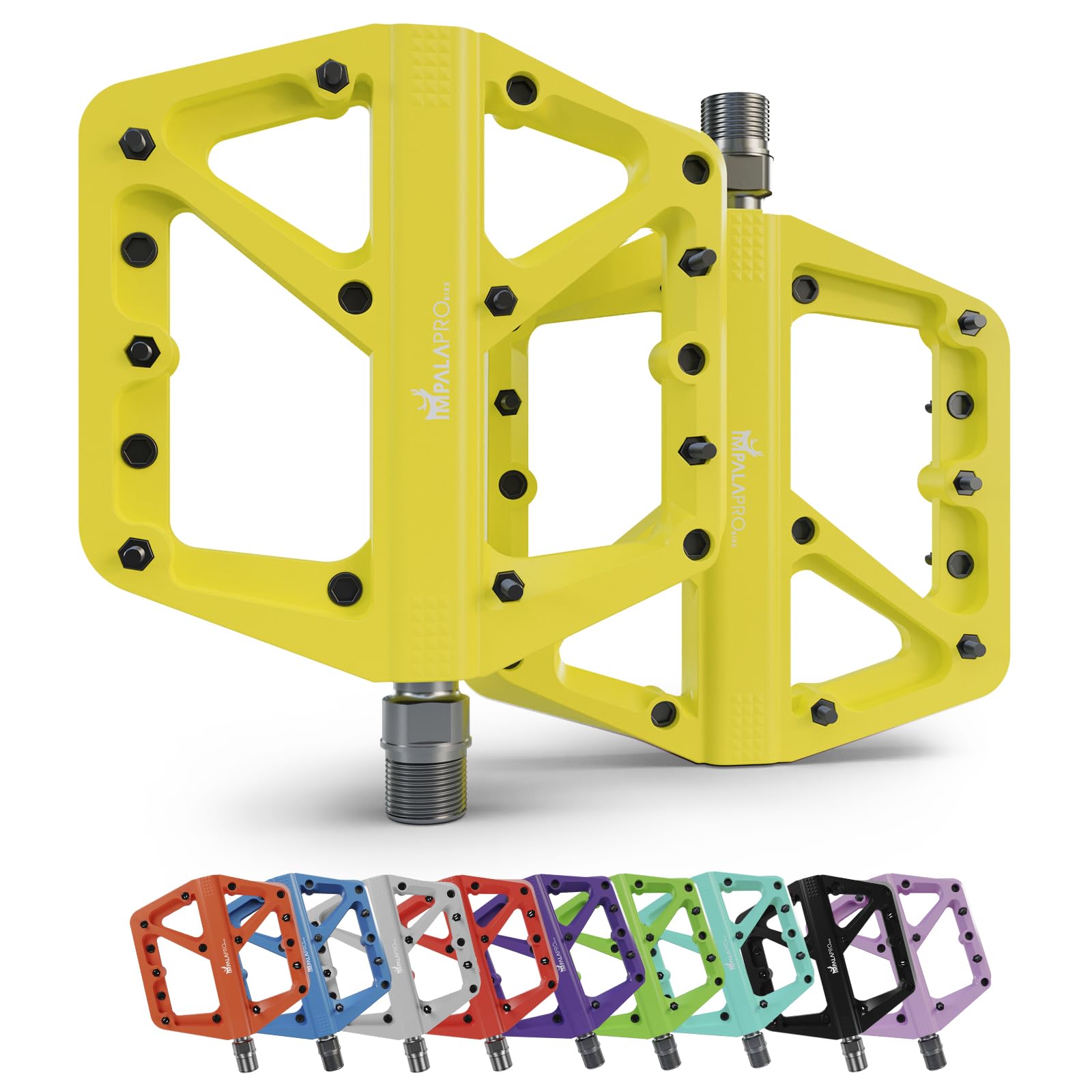IMPALAPRO - Bike Pedals Nylon Fiber Selaed Bearing 9/16" - Non-Slip MTB pedals - Lightweight and Wide Flat Platform cycling Pedals for BMX Road MTB E-Bike (Yellow)