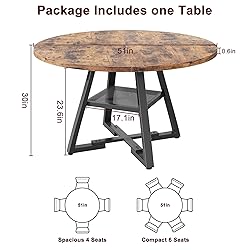 Jocoevol 51'' Round Dining Table for 6,Kitchen