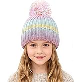 ZGDG Girls Boys Winter Beanie Hat with Pompom, Toddler Knitted Hat for Kids, Children Warm Colorful Cap 3-8 Years