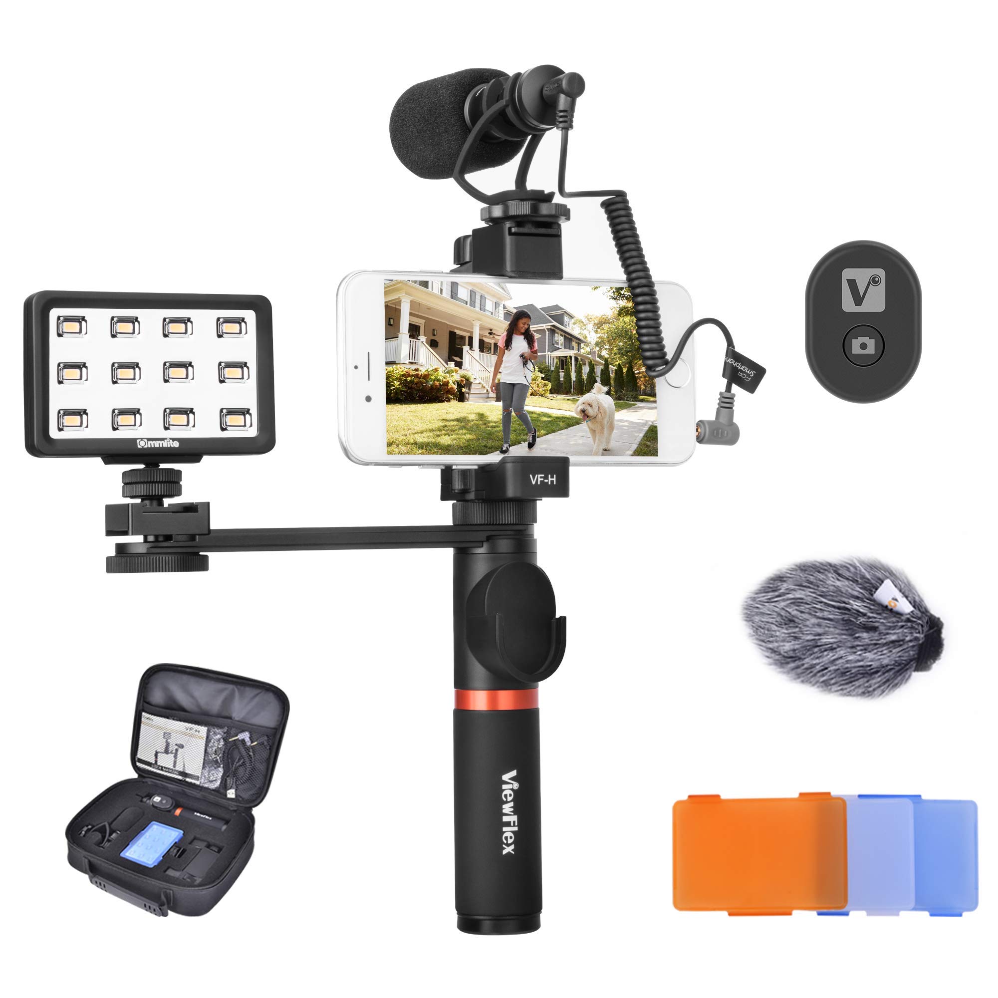 Viewflex Smartphone Camera Video Microphone Kit, VF-H6 Shotgun Mic with Smartphone Video Grip and Video Light for iPhone Samsung Galaxy HUAWEI Android, etc(With Full Metal Bluetooth Control Handle)