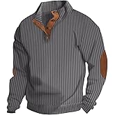 QOSOQ Men's Quilted Sweatshirt Casual Corduroy Quarter Button Up Pullover Long Sleeve Stand Collar Polo