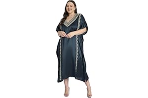 Gypsie Blu Women Long Kaftan Plus Size Satin Soft Embroidery Swimsuit Cover Up Embroidered Work Caftan Gown Dress for Ladies