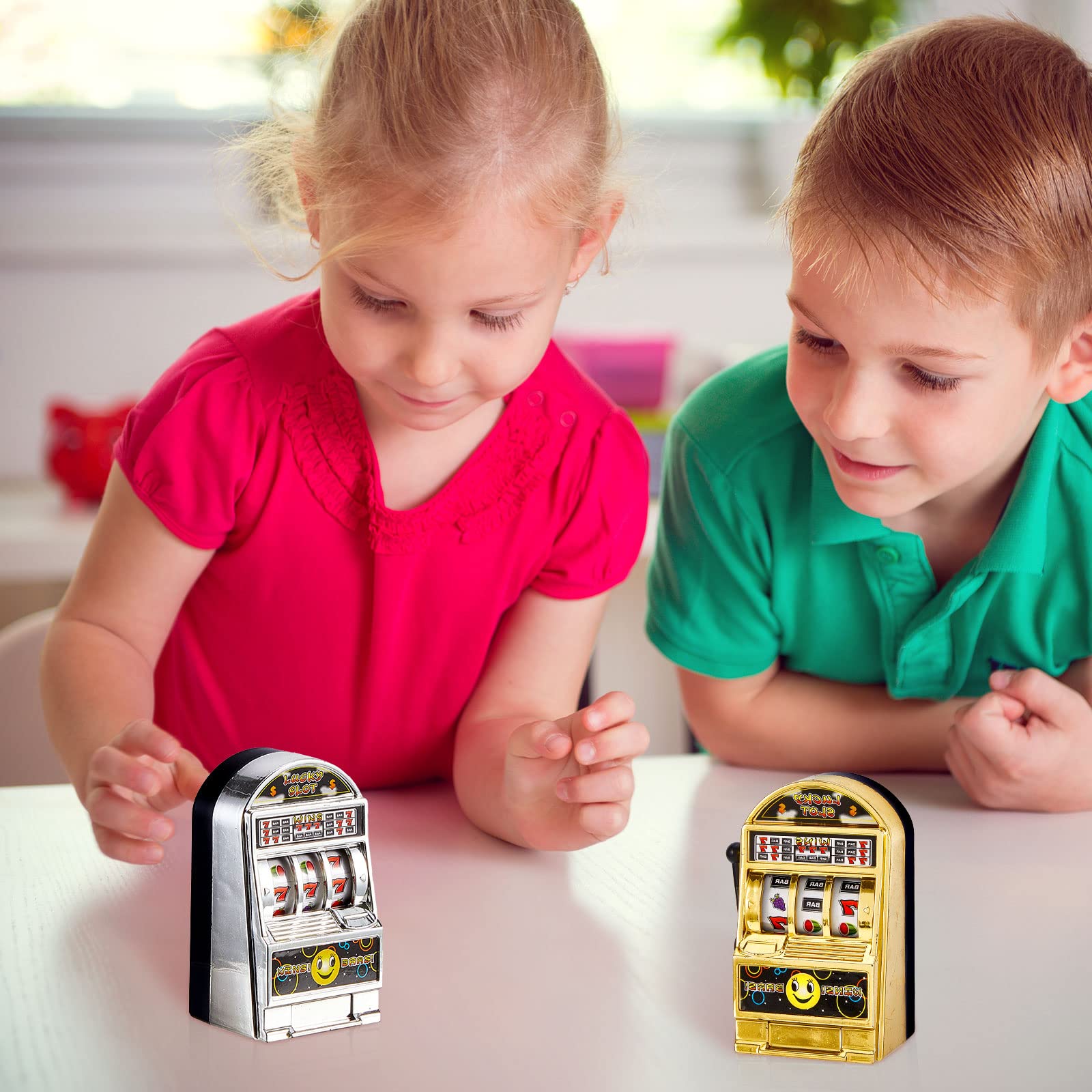 Deekin 12 Pcs Slot Machine Bank Mini Slot Machine Toy with Spin Reels Golden Silver Lucky Bank