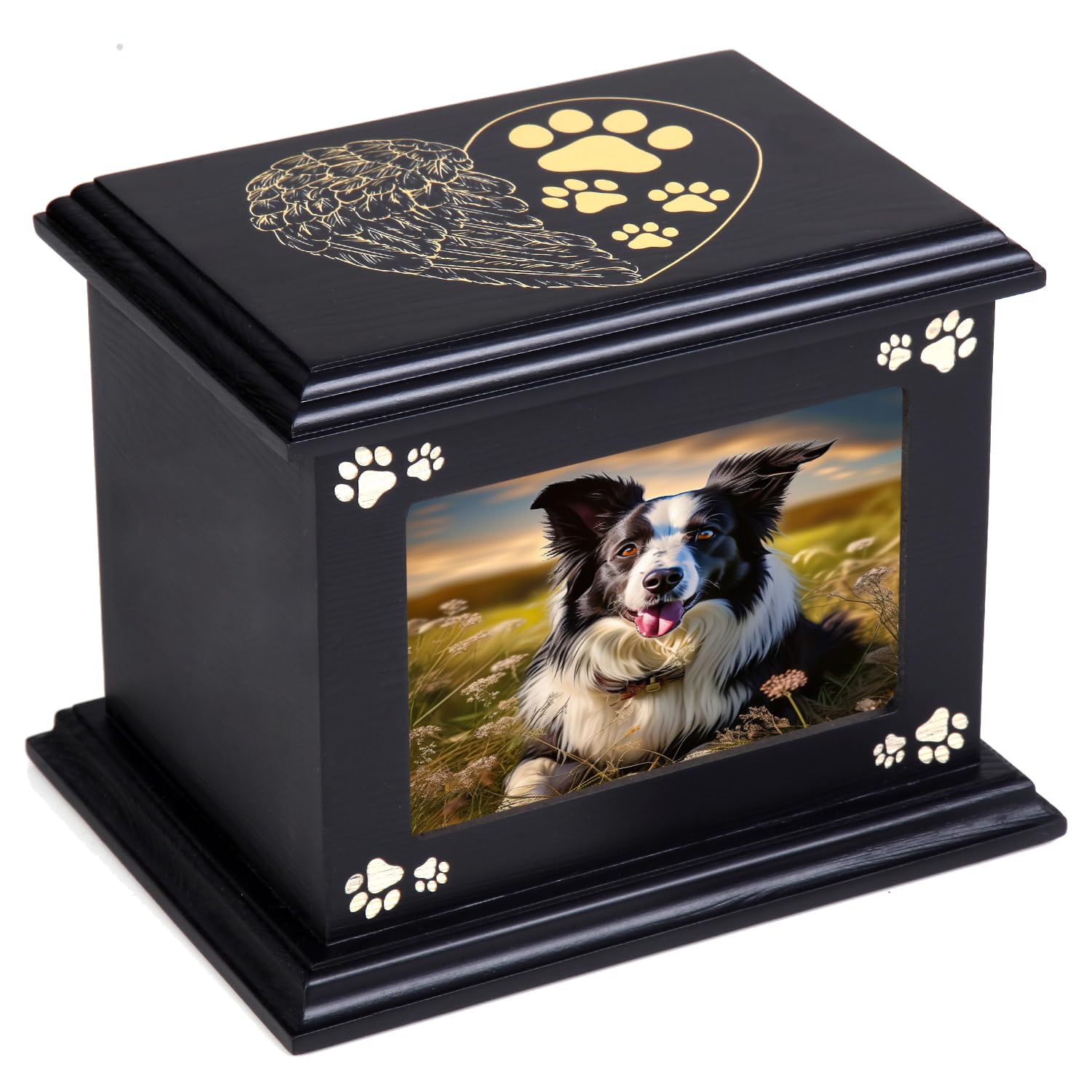 woodurn Pet Ashes Box Urns for Dog Memorial XLarge Wooden Funeral Cremation Urns with Photo Frame Memorial Keepsake Memory Box with Black Flannel as Lining Loss Pet Memorial Remembrance Gift