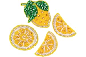 MUMAYA Rhinestone Fruit Lemon Beaded Patch for Clothing Sewing on Beading Applique Clothes Shoes Bags Socks Hats Decoration Patch DIY Apparel 4 Pcs