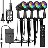 SUNTHIN Outdoor Landscape Lighting with Remote, RGBW Color Changing Spot Uplights,4 Pack