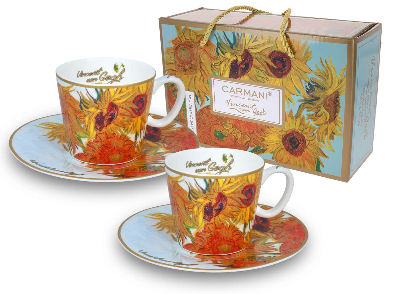 Carmani - Espresso Cup with Saucer Set of 2 with 'Sunflowers' by Vincent Van Gogh 125 ml