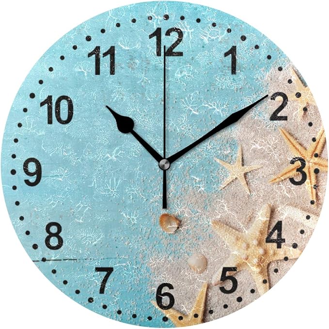 Mnsruu Starfish Bathroom Clock Wall Clock Non Ticking Silent Kitchen