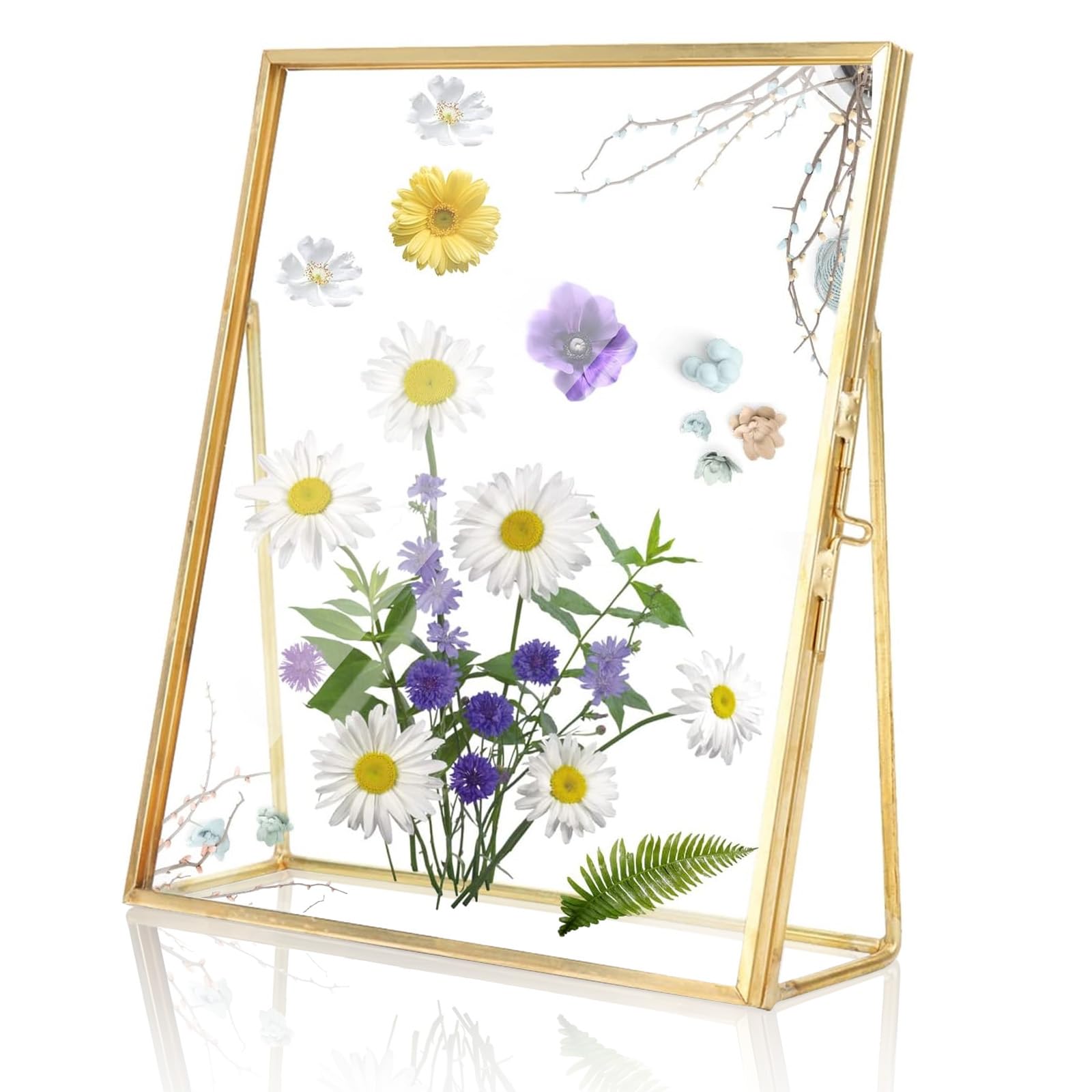 Brass Photo Frame, Standing Metal Photo Frame Retro Glass Metal Bracket Desktop Photo Frame Metallic Table Desk Picture Display Art Certificate Display Stand