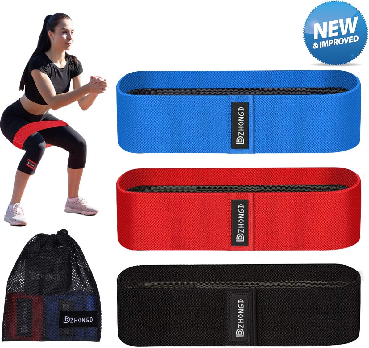 DZHONGD Resistance Bands for Women Legs Butt, Fabric Non-Slip Non-Rolling Loop Hip Booty Glutes Workout Exercise Bands