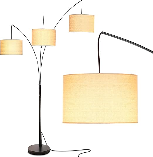 Brightech Trilage Arc Floor Lamp W Marble Base 3 Lights Hanging Over The Couch From Behind Multi Head Arching Tree Lamp For Mid Century Modern