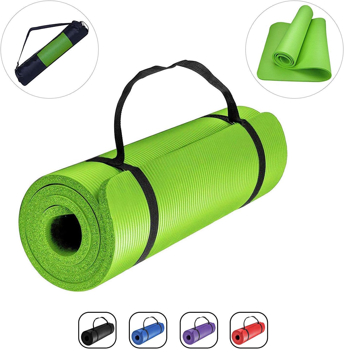 ROMIXYoga Mat Thick 10 MM Foam Exercise Mat, 180x60x1cm Non Slip Gym Mat With Carry Bag and Strap, Workout Mat, Yoga Mats for Women Men Pilates Mat Gymnastics Meditation Home Outdoor