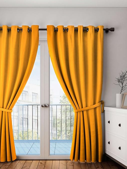 Buy Lushomes Sun Orange Plain Cotton Curtains With 8 Eyelets For