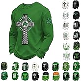 St Patricks Day Shirt Men Saint Sweatshirt Funny Irish Waffle Long Sleeve Dress Crewneck Shirts Shamrock Sweater Outfits
