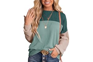 Dokotoo Womens Tops Fashion 2025 Color Block Long Sleeve Shirts Crewneck Knitted Casual Loose Pullover Blouses