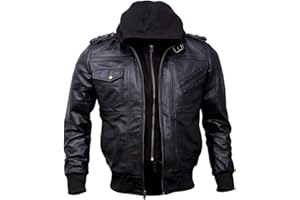 ARTISTRY LEATHER Mens Genuine Black Hooded Bomber Leather Jacket | Real Lambskin Waxed Brown Leather Jackets for Men with Removable Hood