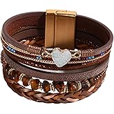 KunBead Sparkly Heart Leather Wrap Bracelets for Women Handmade Braided Boho Multilayer Bracelet Wristband Cuff Bangle Boho Bohemian
