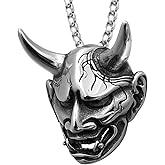 Hannya Prajna Stainless Steel Necklace Japanese Devil Mask Necklaces Samurai Good Luck Charm