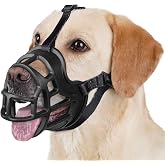 BARKLESS Basket Dog Muzzle to Prevent Biting, Scavenging for Training | Soft Muzzle for Large Medium Sized Dogs, Lightweight&amp;Sturdy Mouth Guard with Removable Collar Loop for Walking (Black, 1)