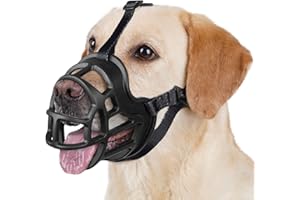 BARKLESS Dog Muzzle to Prevent Biting, Scavenging, Basket Muzzle for Large Medium Sized Dogs, Soft & Lightweight & Sturdy Mouth Cover with Removable Collar Loop for Training, Walking (Black, 3)