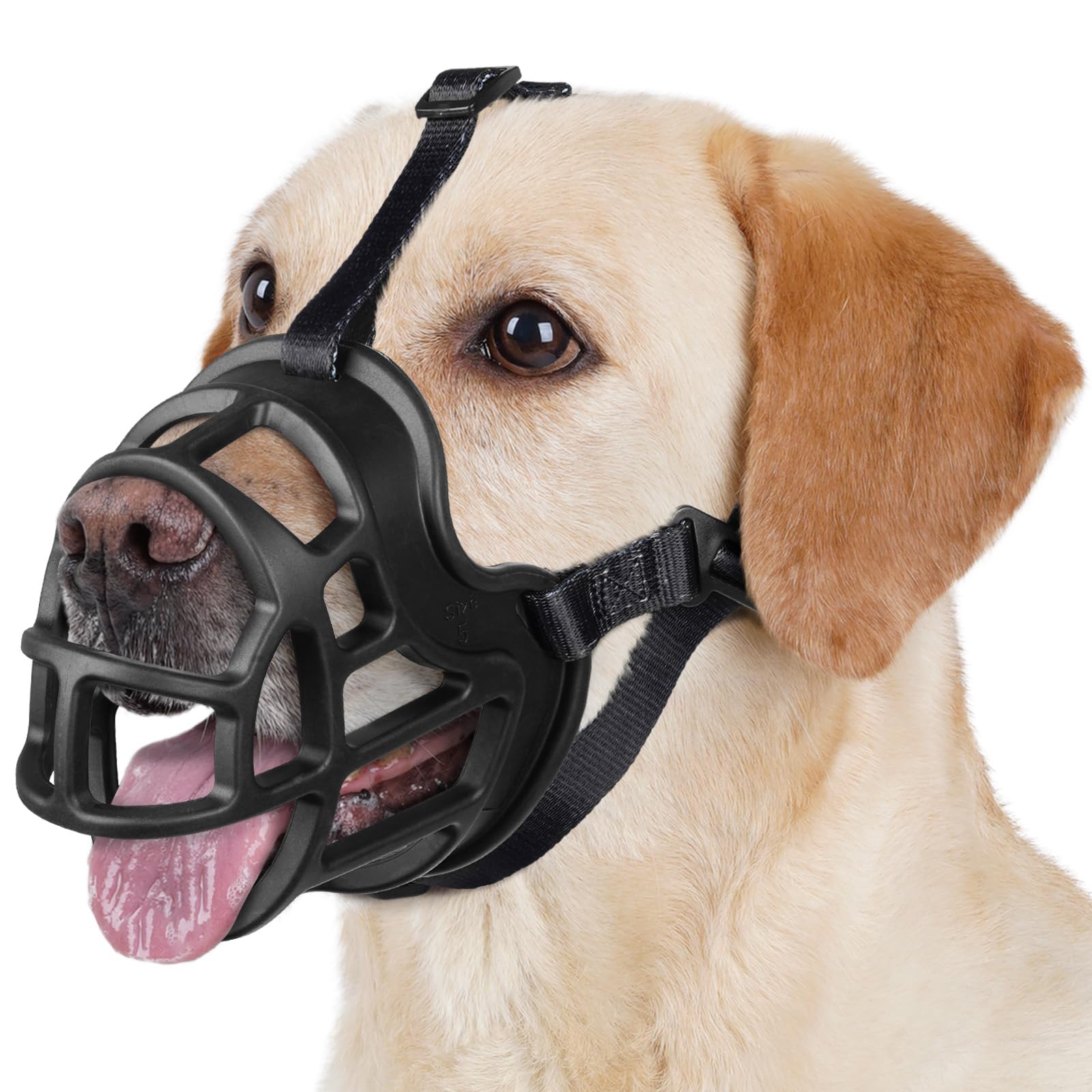 Photo 1 of BARKLESS Dog Muzzle to Prevent Biting, Scavenging, Basket Muzzle for Large Medium Sized Dogs, Soft & Lightweight & Sturdy Mouth Cover with Removable Collar Loop for Training, Walking (Black, 6)