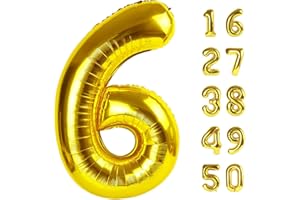 KELFUOYA 40 Inch Gold Balloon Number 6 Balloon,6 Foil Mylar Helium Large Digital Balloon Gold Birthday Numbers Jumbo Balloons 16th or 61st Anniversary Party Decorations Supplies